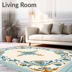 Regal Blue Orange Floral Medallion Border Rug