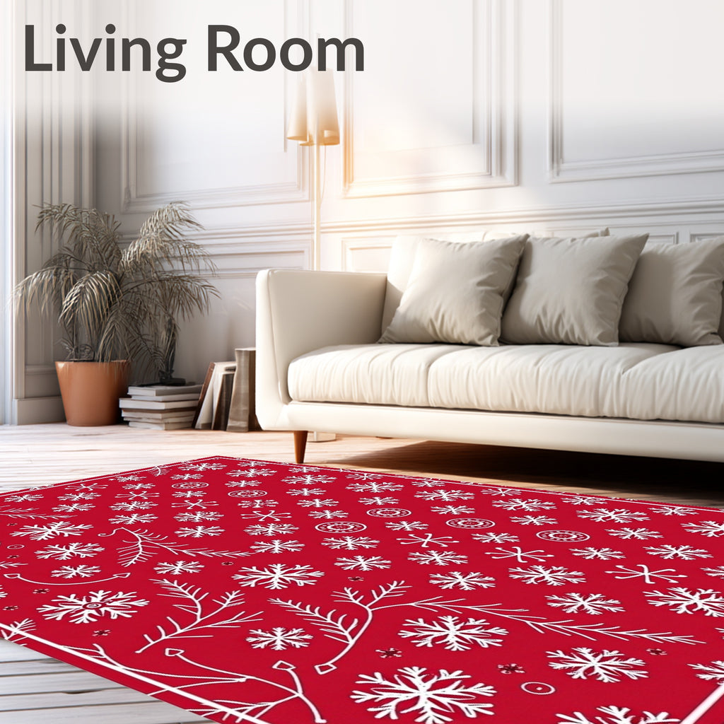 Crimson Snowflakes Branches Holiday Rug