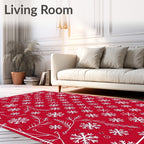 Crimson Snowflakes Branches Holiday Rug