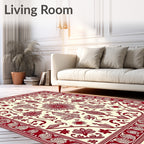Crimson Floral Swirl Border Rug