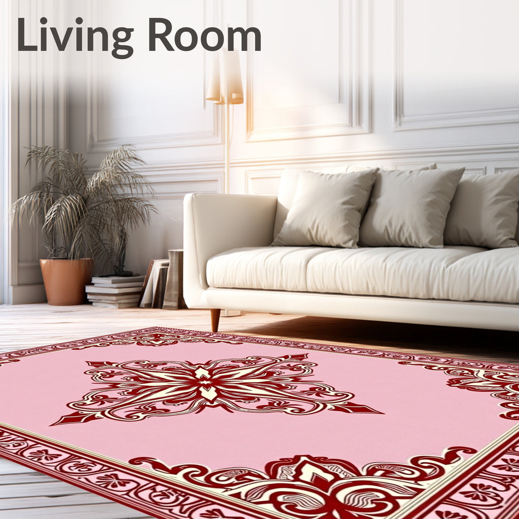 Crimson Pink Floral Scrollwork Medallion Rug
