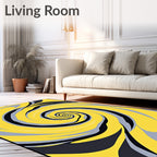 Vibrant Yellow Gray Swirl Abstraction Rug