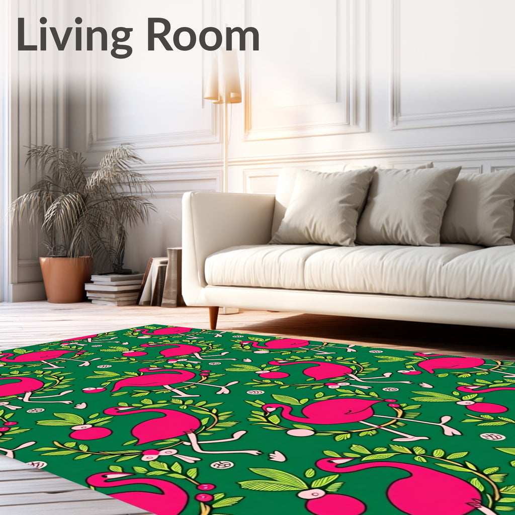 Pink Flamingo Floral Branch Repeat Rug