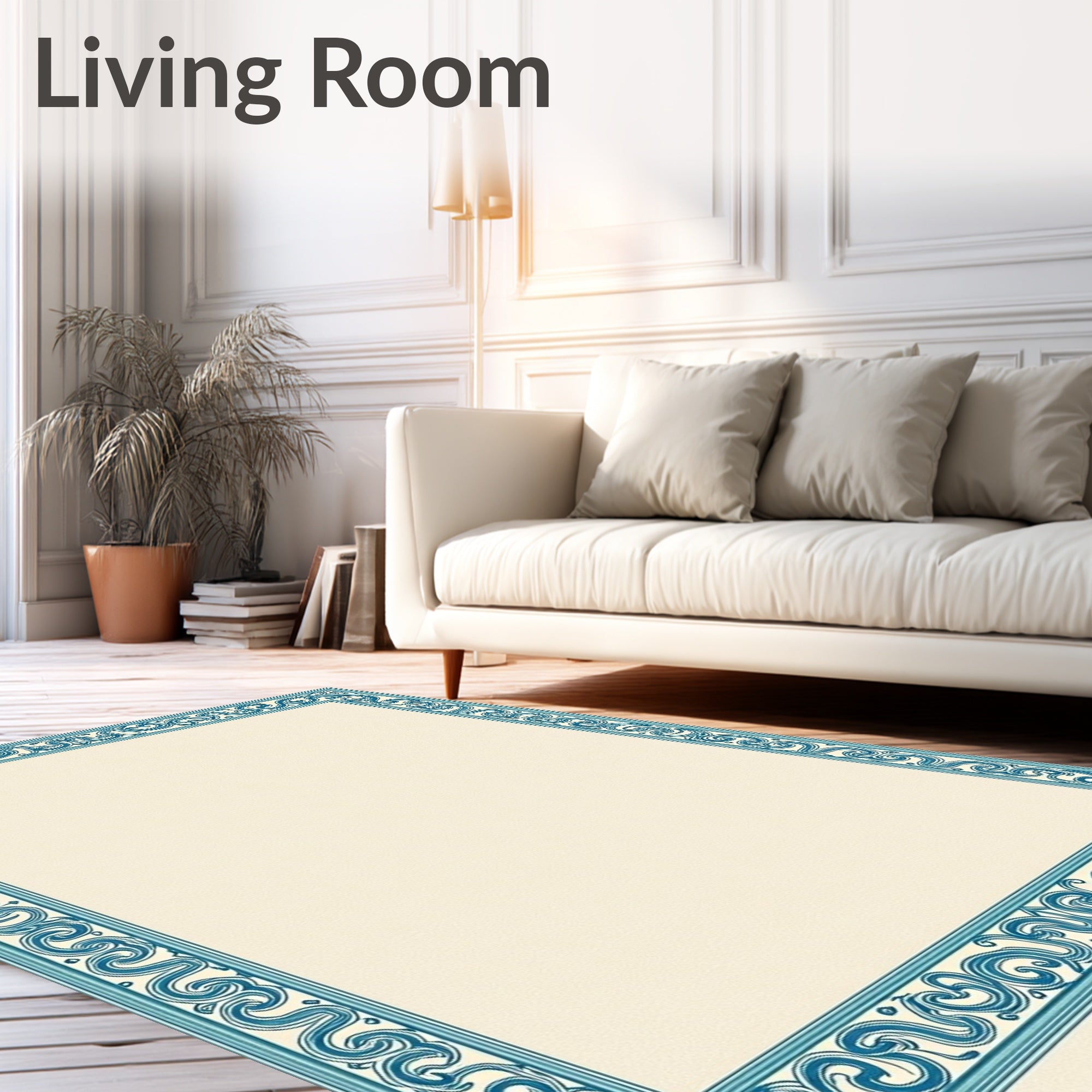 Turquoise Swirl Antique Border Rug