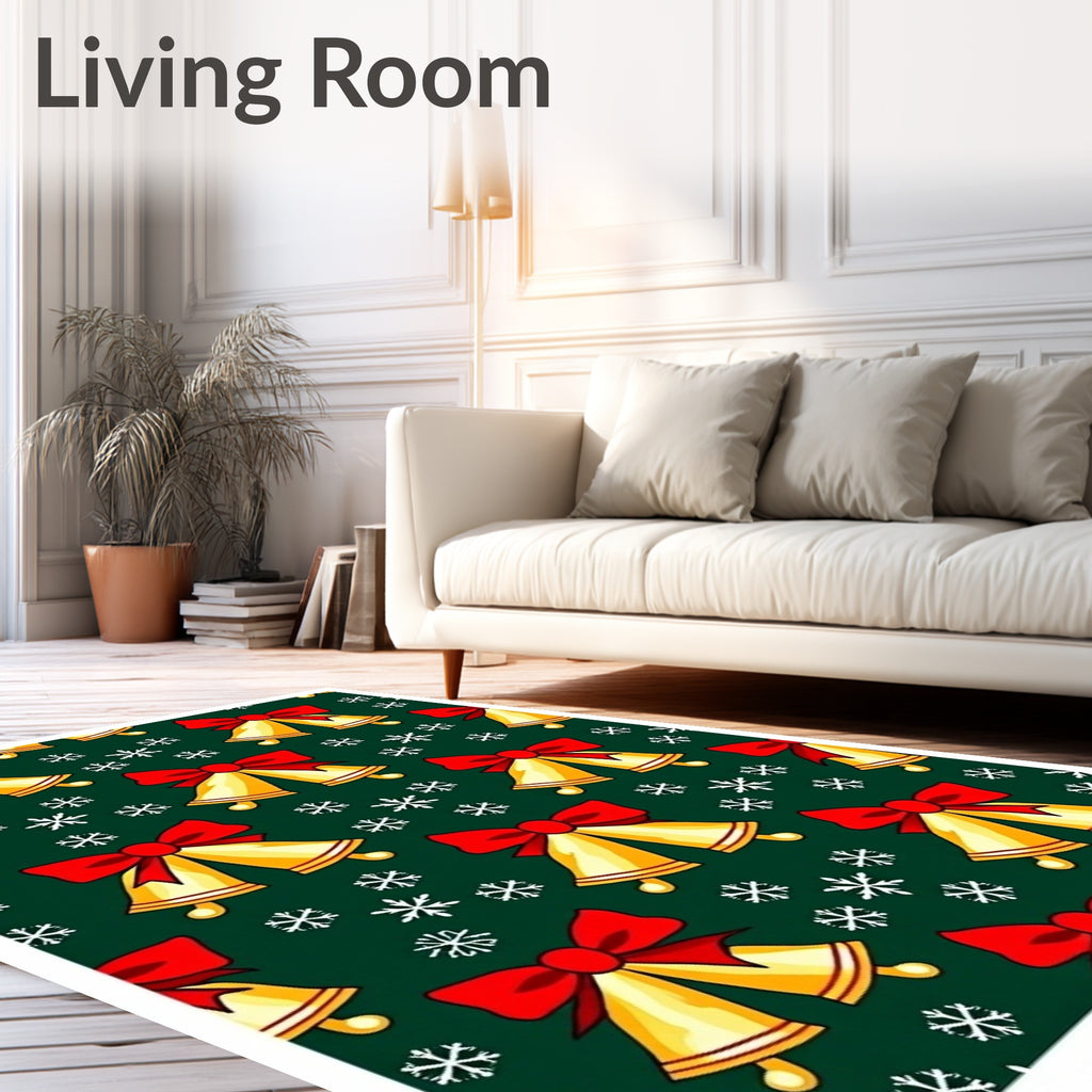Golden Bells Red Bow Snowflake Shower Rug