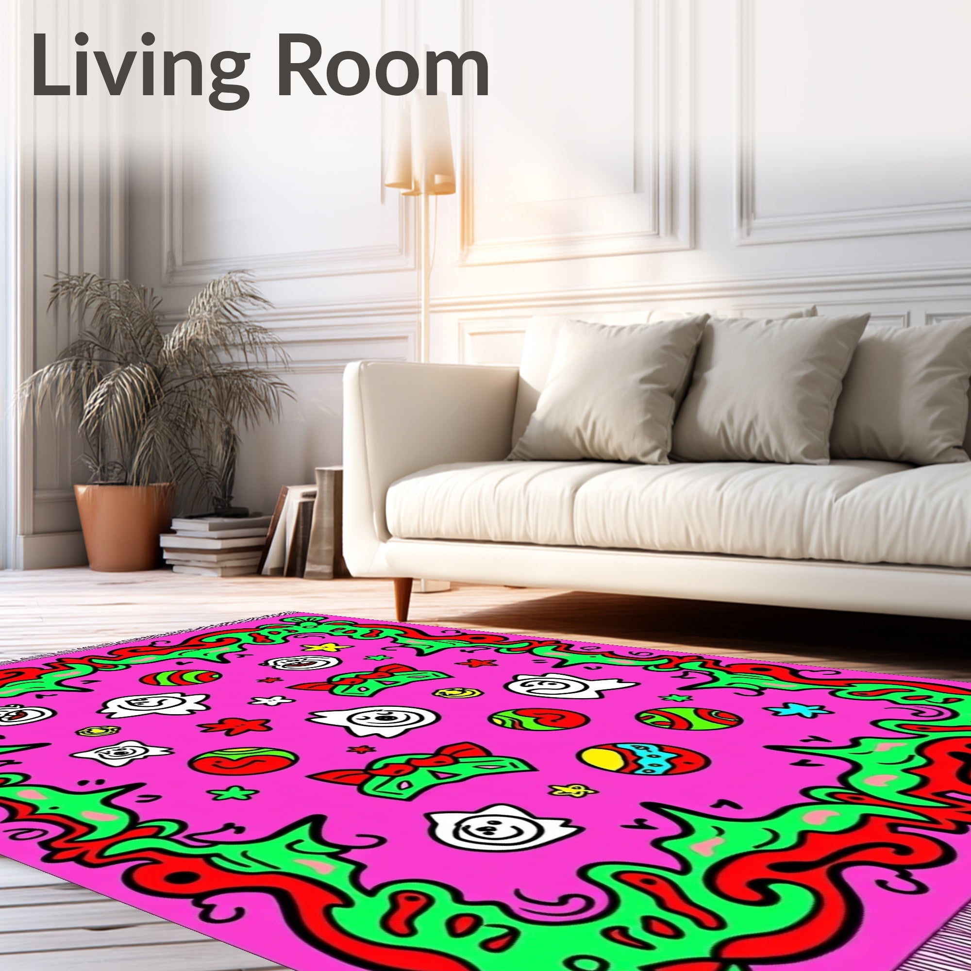 Whimsical Pink Faces Circus Balls Rug