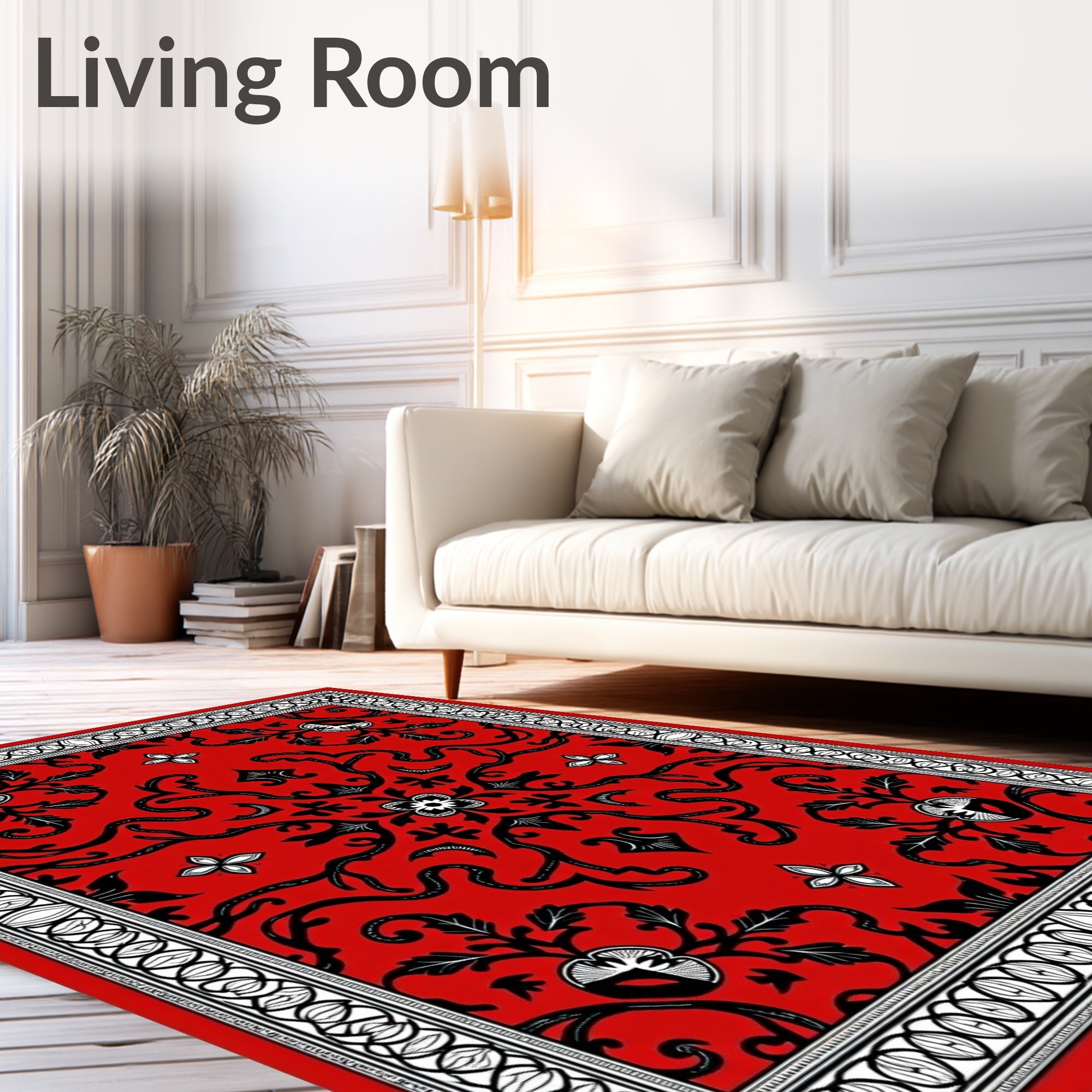 Crimson Black Floral Border Medallion Rug