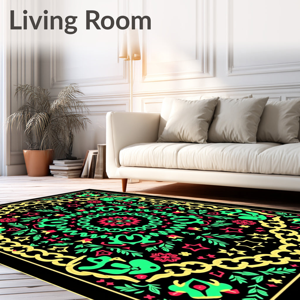 Bold Geometric Floral Medallion Rug