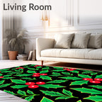 Festive Green Holly Berry Holiday Rug
