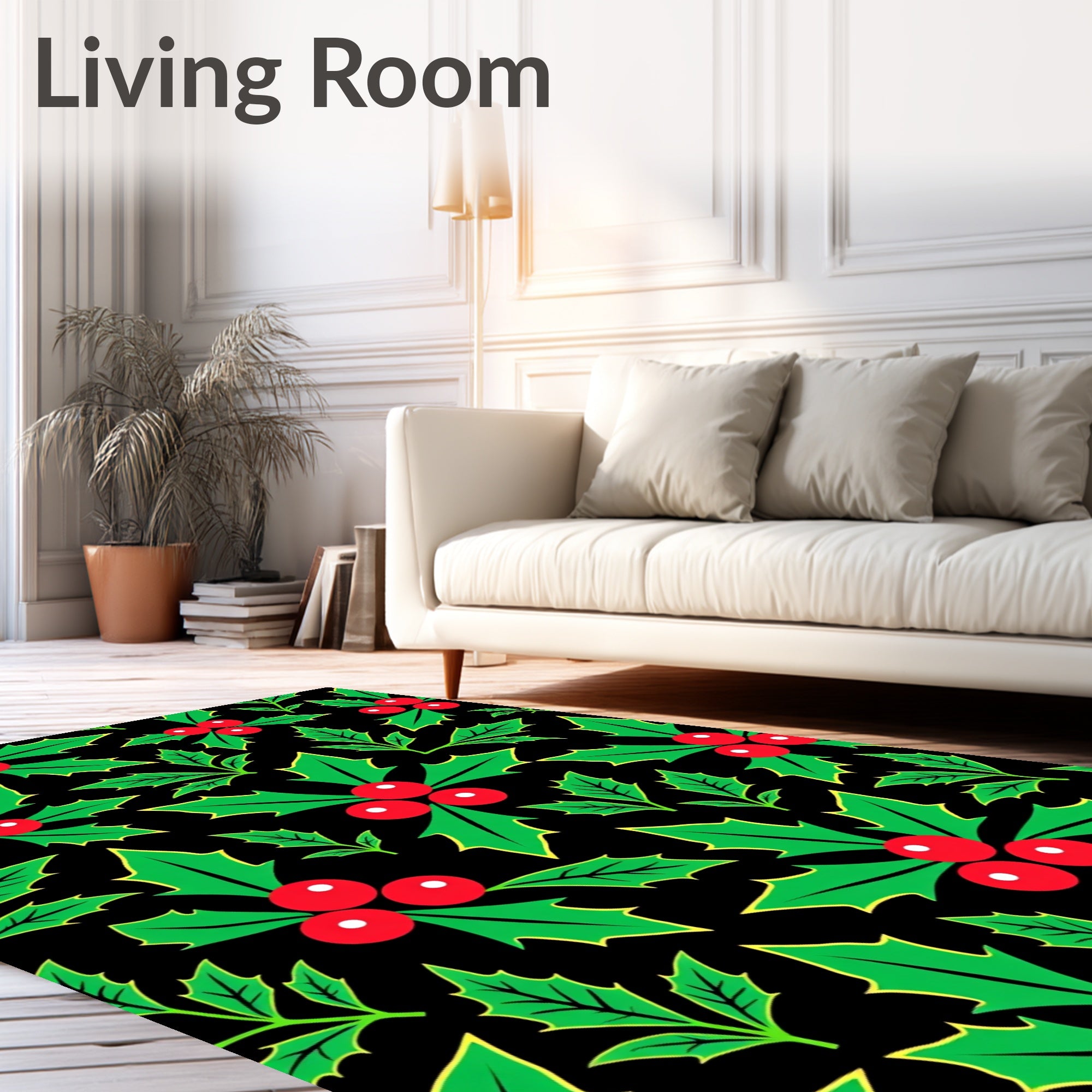 Festive Green Holly Berry Holiday Rug
