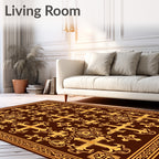 Ornate Gold Crosses Brown Border Rug