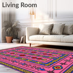 Pink Blue Yellow Floral Medallion Rectangular Rug
