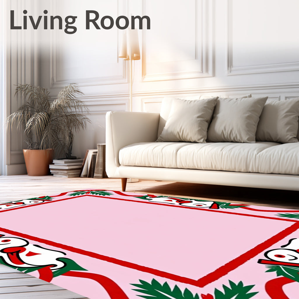 Whimsical Red Green Character Border Rug