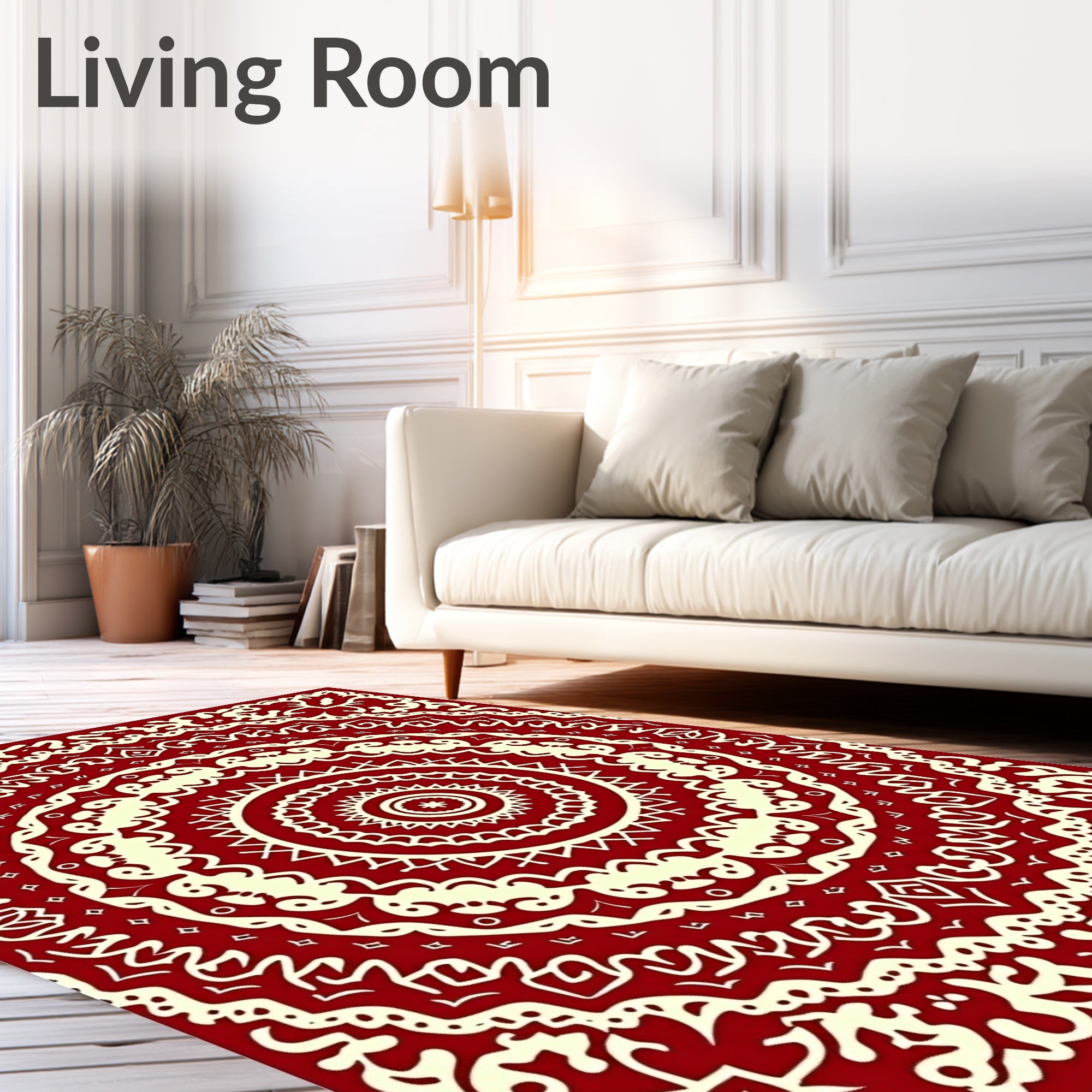Crimson Cream Mandala Medallion Rug