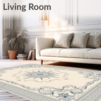 Antique Navy Sunburst Scroll Border Rug
