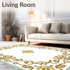 Golden Floral Scrollwork Medallion Border Rug