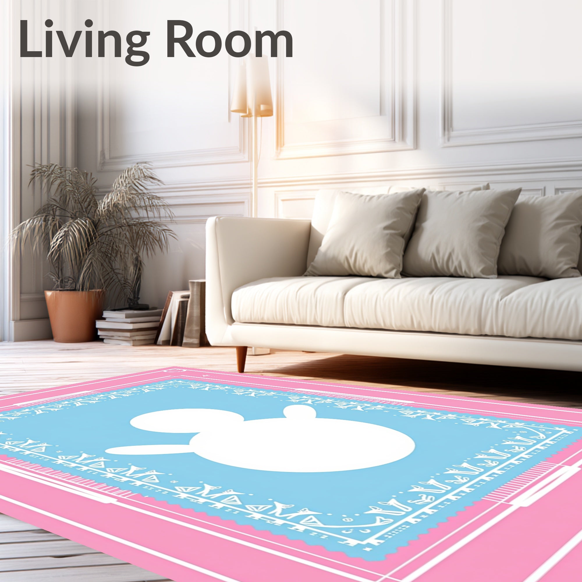 Pink White Blue Snowman Border Rug