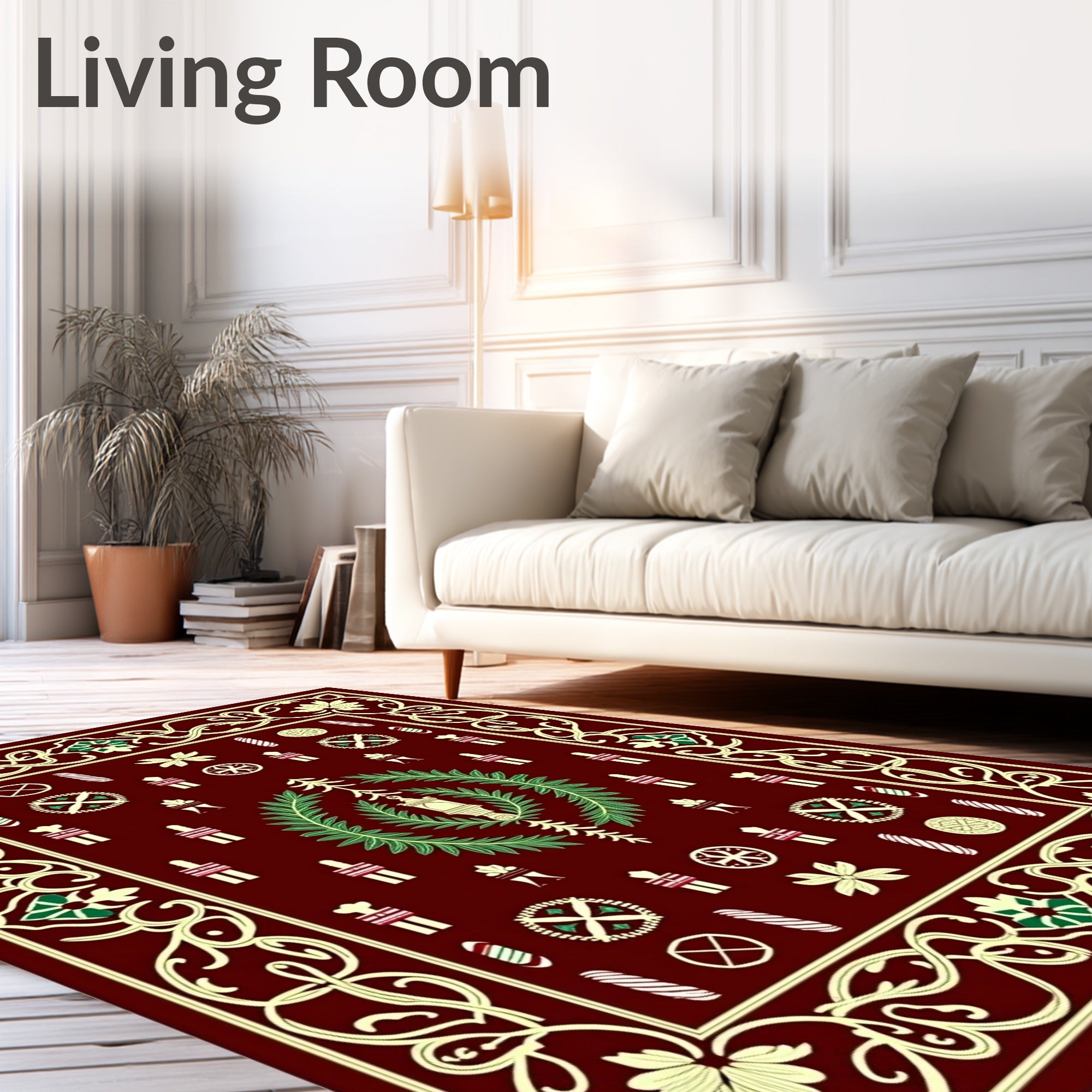 Crimson Laurel Wreath Geometric Rug