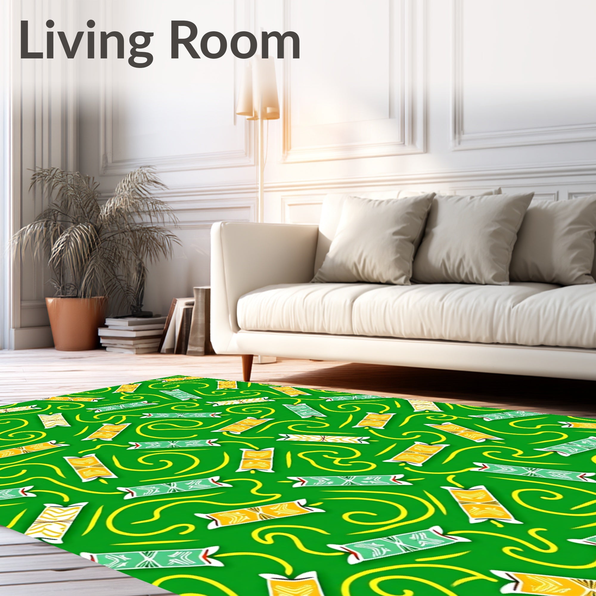 Emerald Green Yellow Swirl Tribal Rug