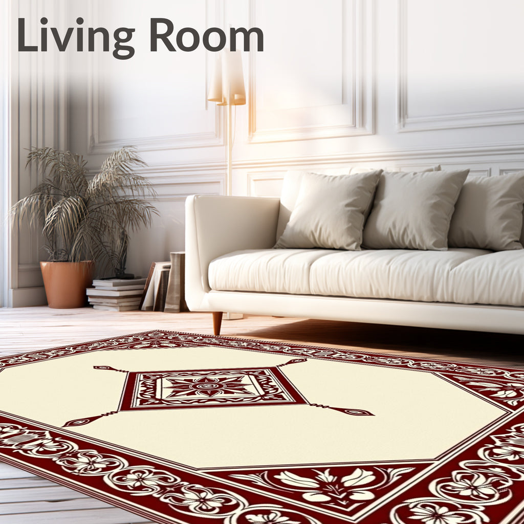 Deep Red Floral Centerpiece Boundary Rug