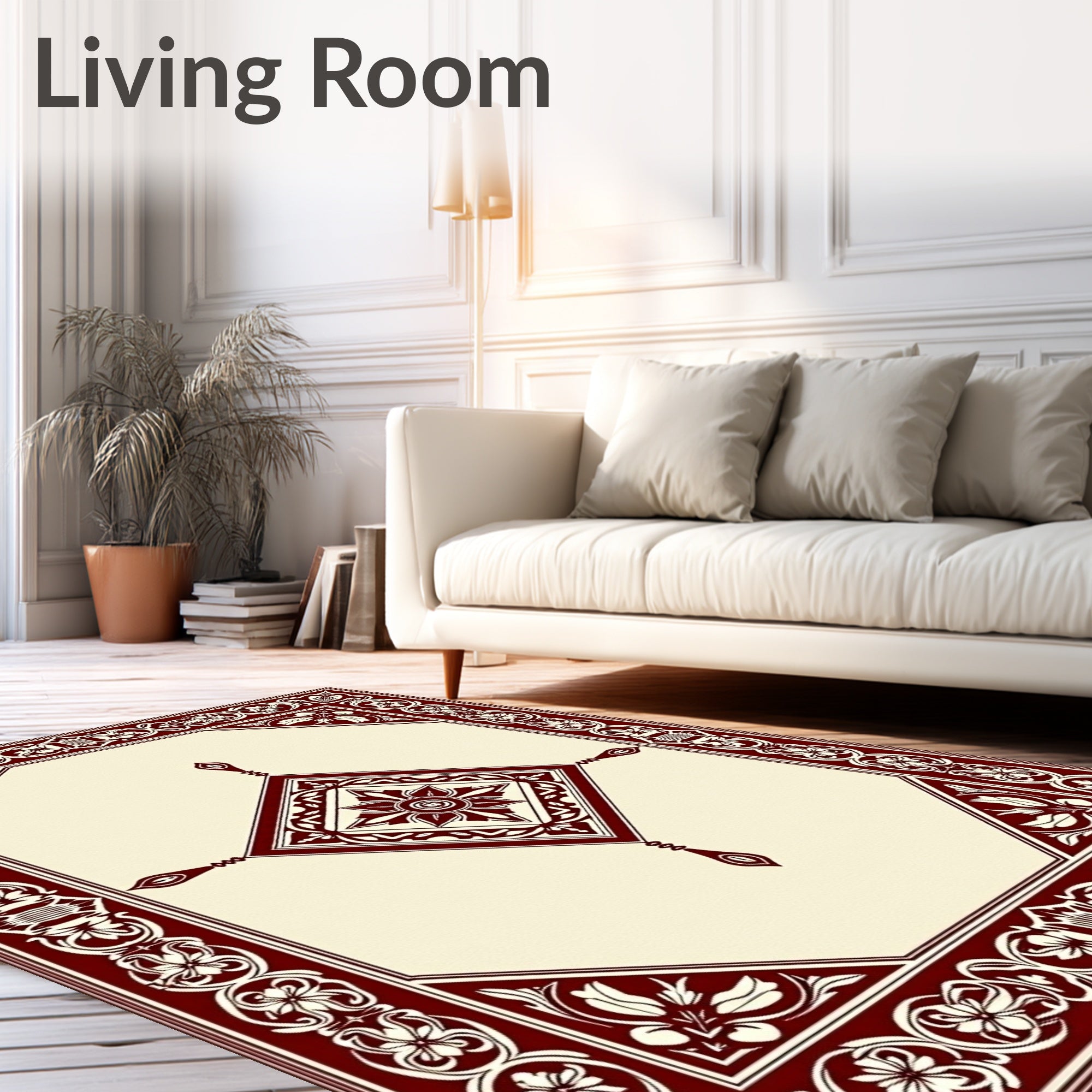 Deep Red Floral Centerpiece Boundary Rug