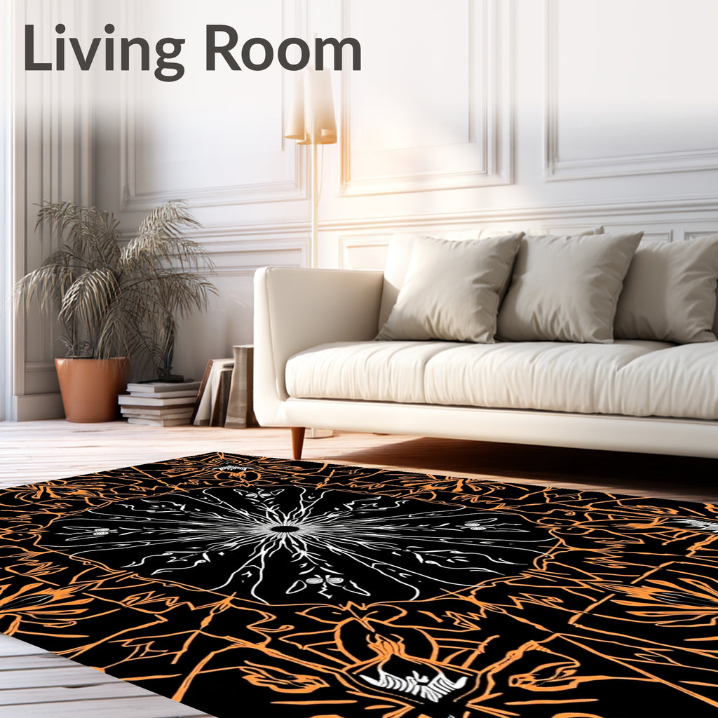 Bold Orange and White Radial Burst Rug