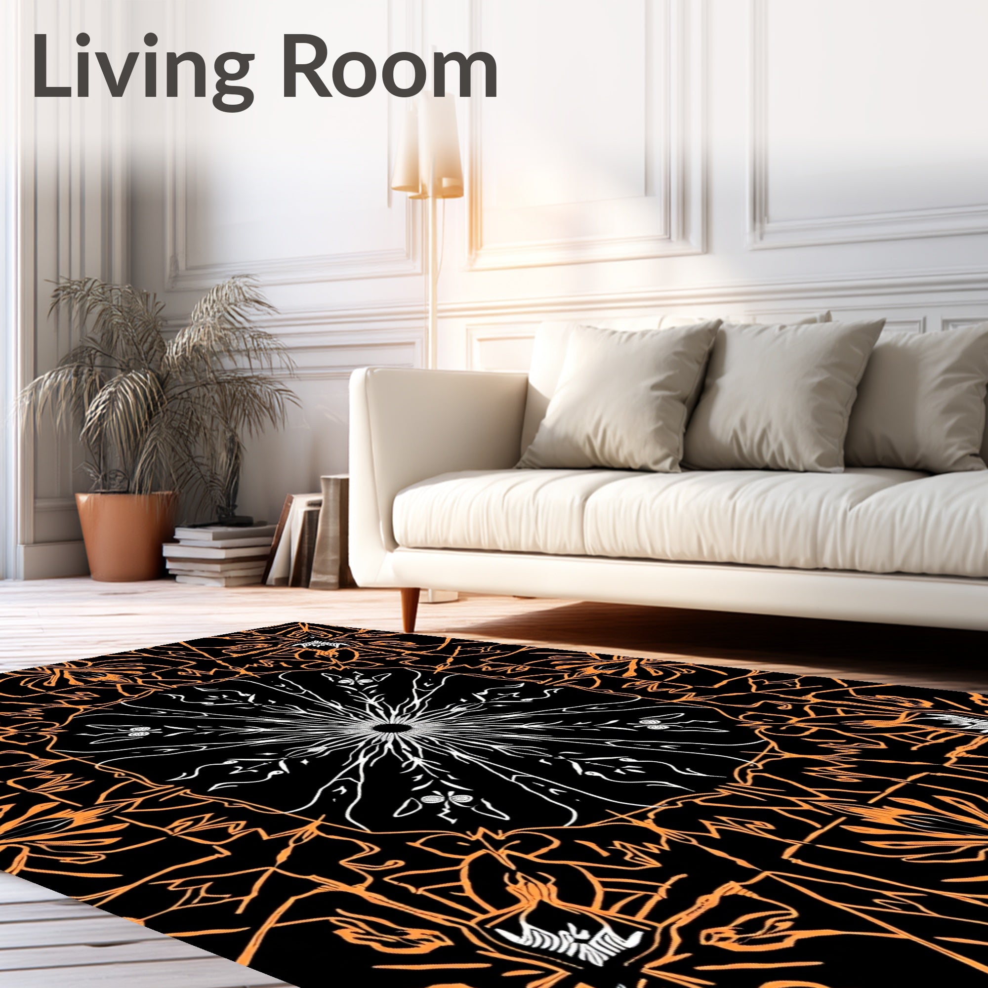 Bold Orange and White Radial Burst Rug
