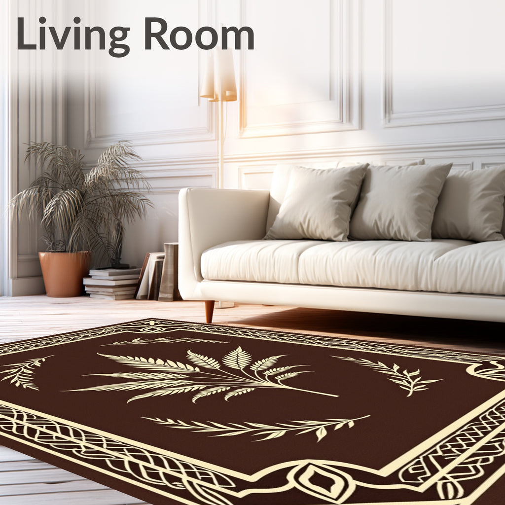 Rich Brown Botanical Frame Rug