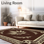Rich Brown Botanical Frame Rug