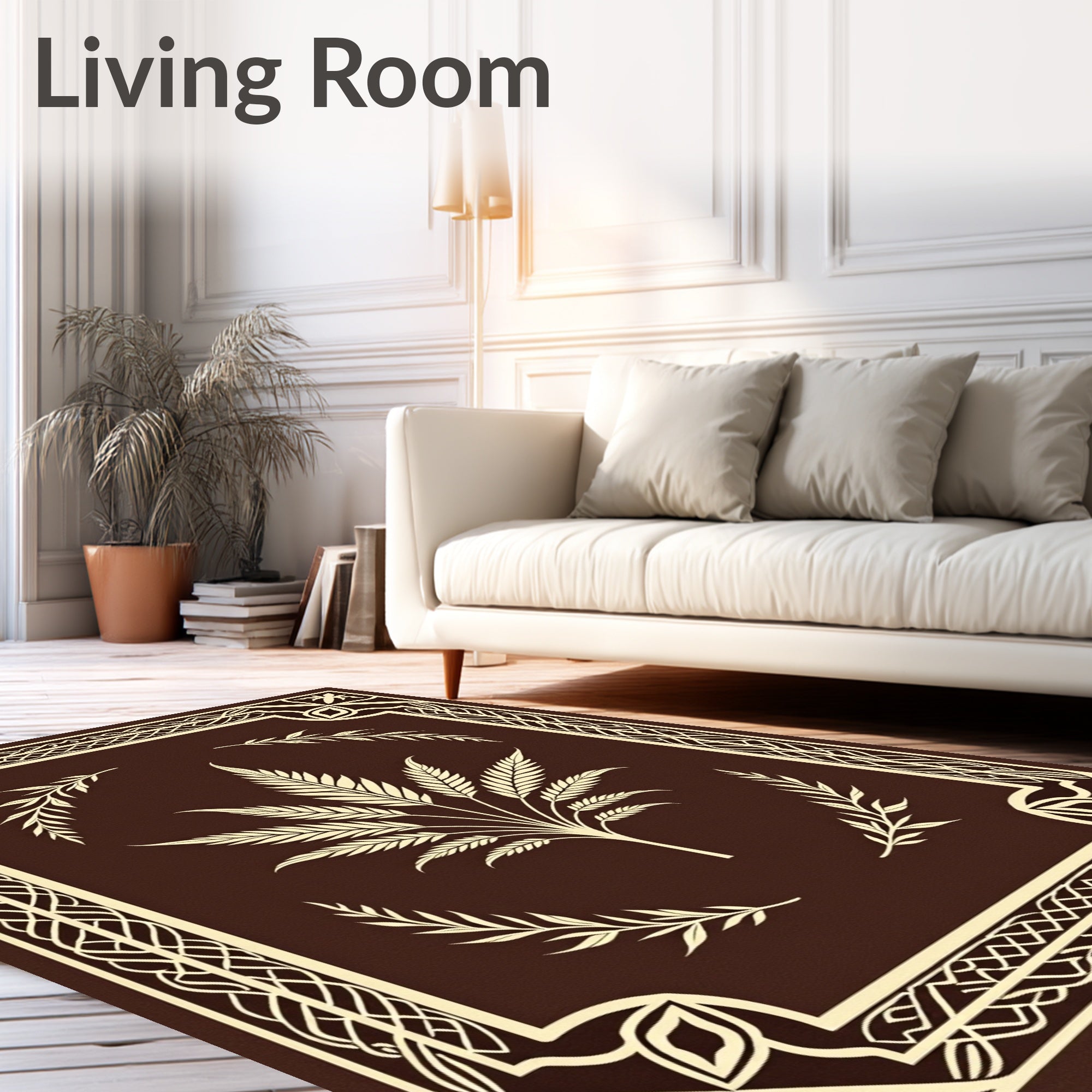 Rich Brown Botanical Frame Rug
