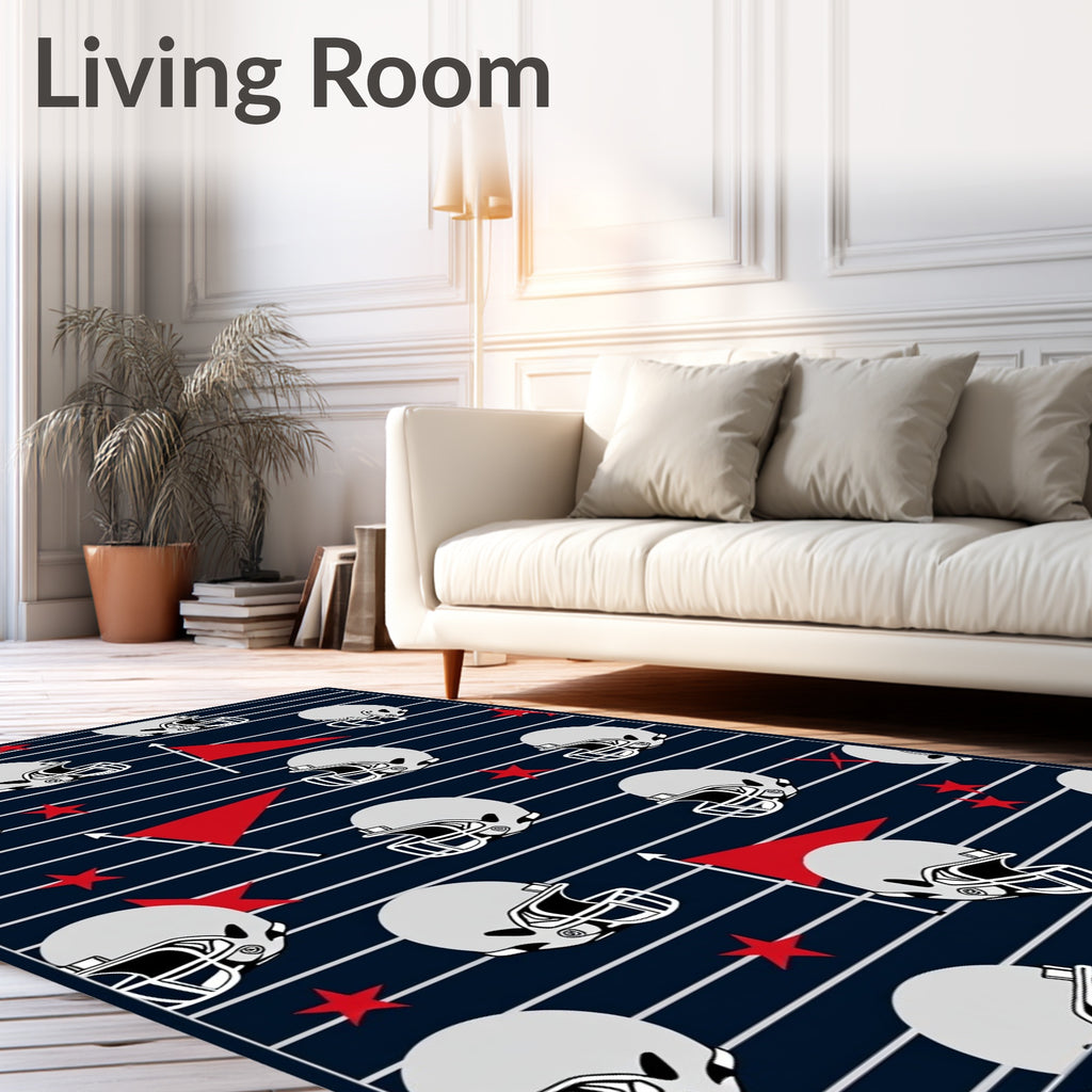Gray Football Helmets Red Flags Navy Stripes Rug