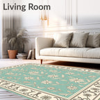 Aqua Cream Floral Arch Border Rug