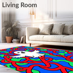 Whimsical White Ghost Red Green Swirls Rug
