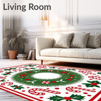 Festive Green Wreath Candy Cane Holly Rug