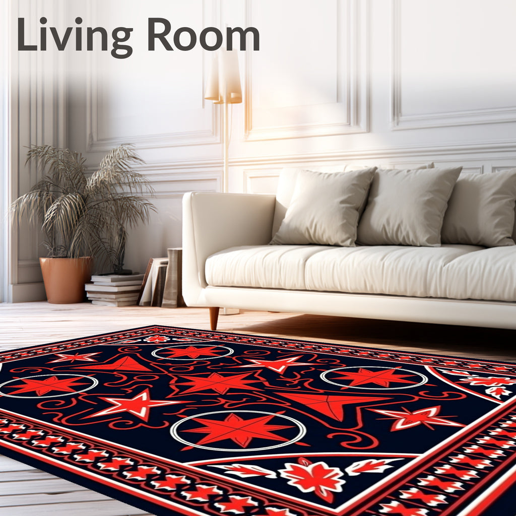 Bold Red Geometric Star Medallion Rug
