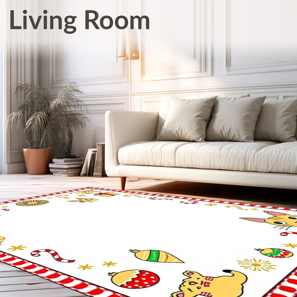 Festive Whimsical Cat Holiday Ornament Rug