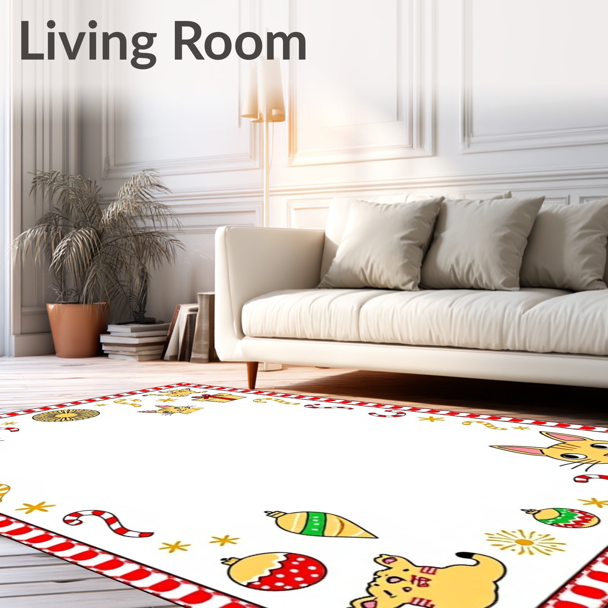 Festive Whimsical Cat Holiday Ornament Rug
