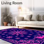 Hot Pink Snowflake Reindeer Sleigh Navy Rug