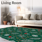 Green Red White Leaf Floral Medallion Rug
