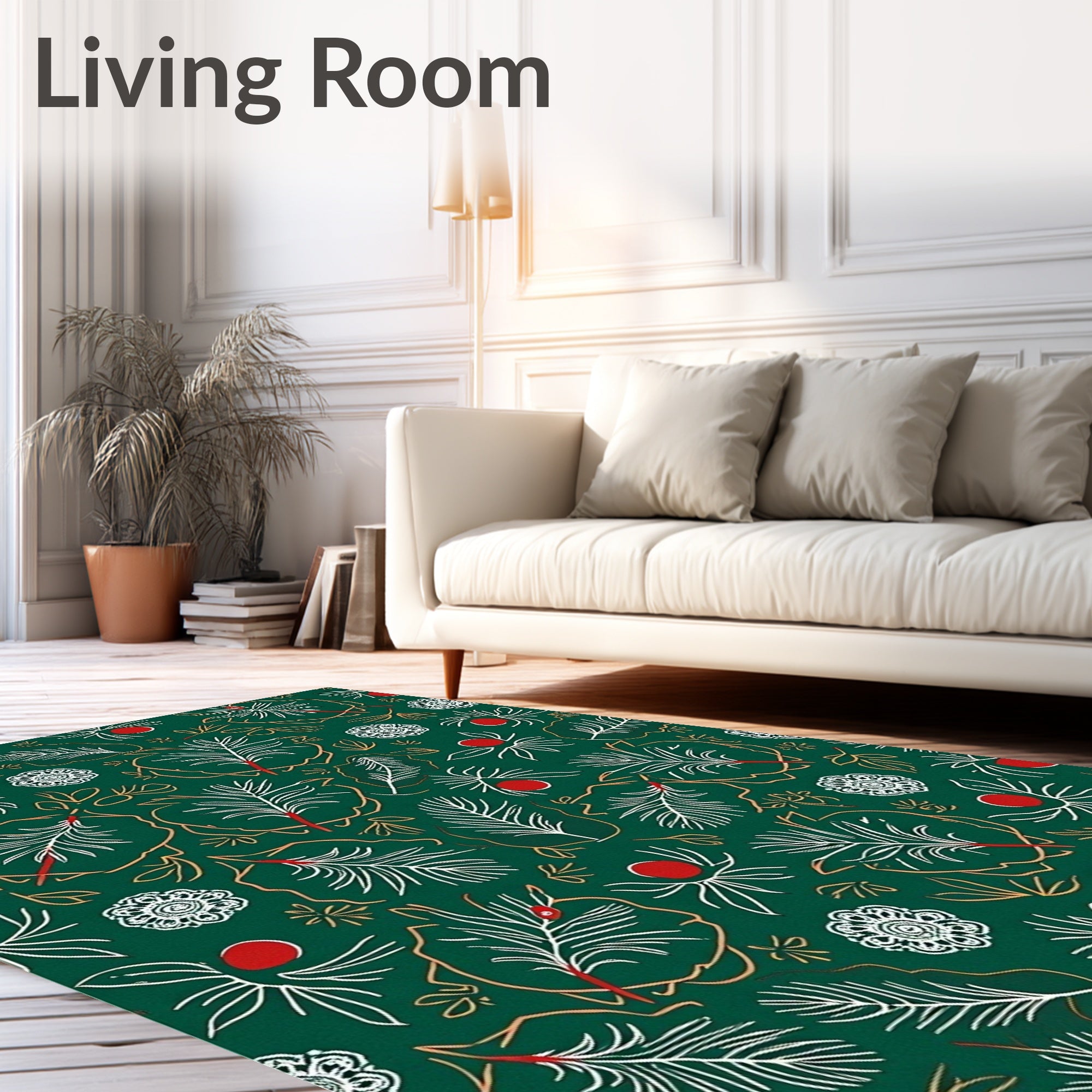 Green Red White Leaf Floral Medallion Rug