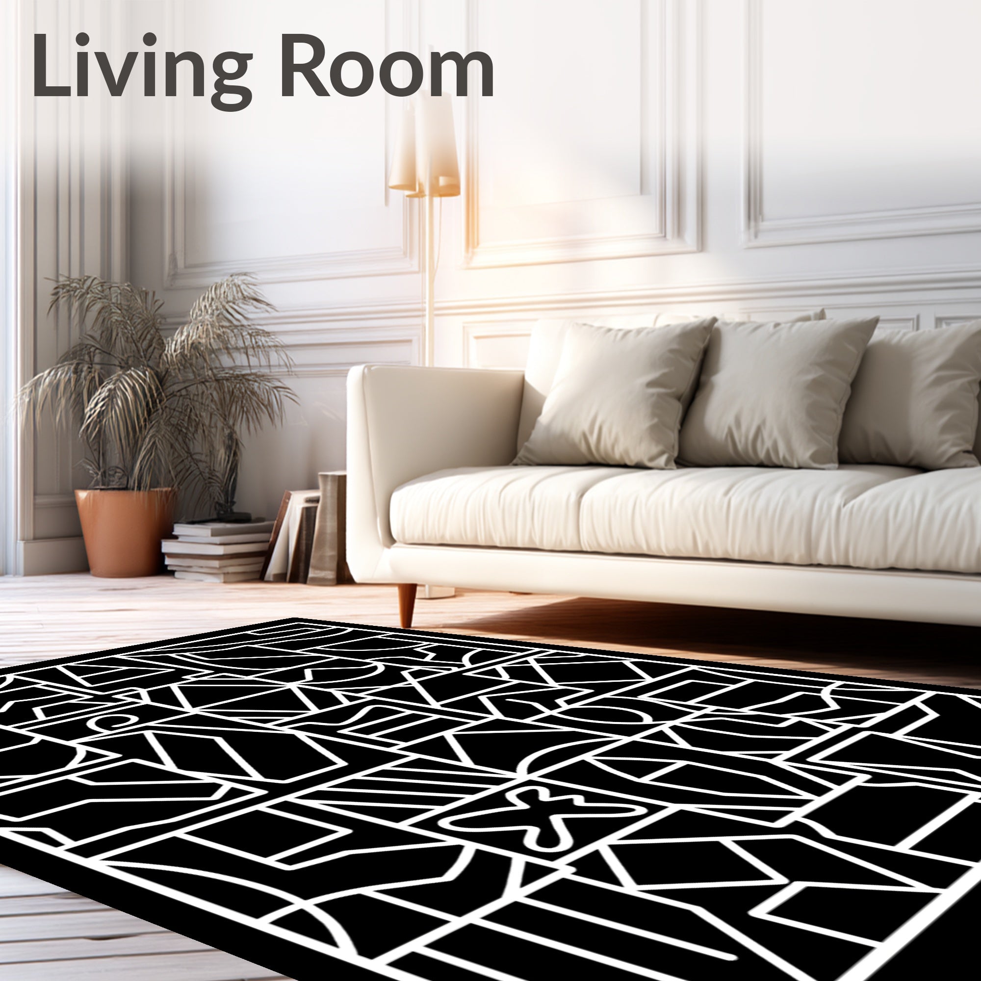 Black White Geometric Tessellation Art Rug
