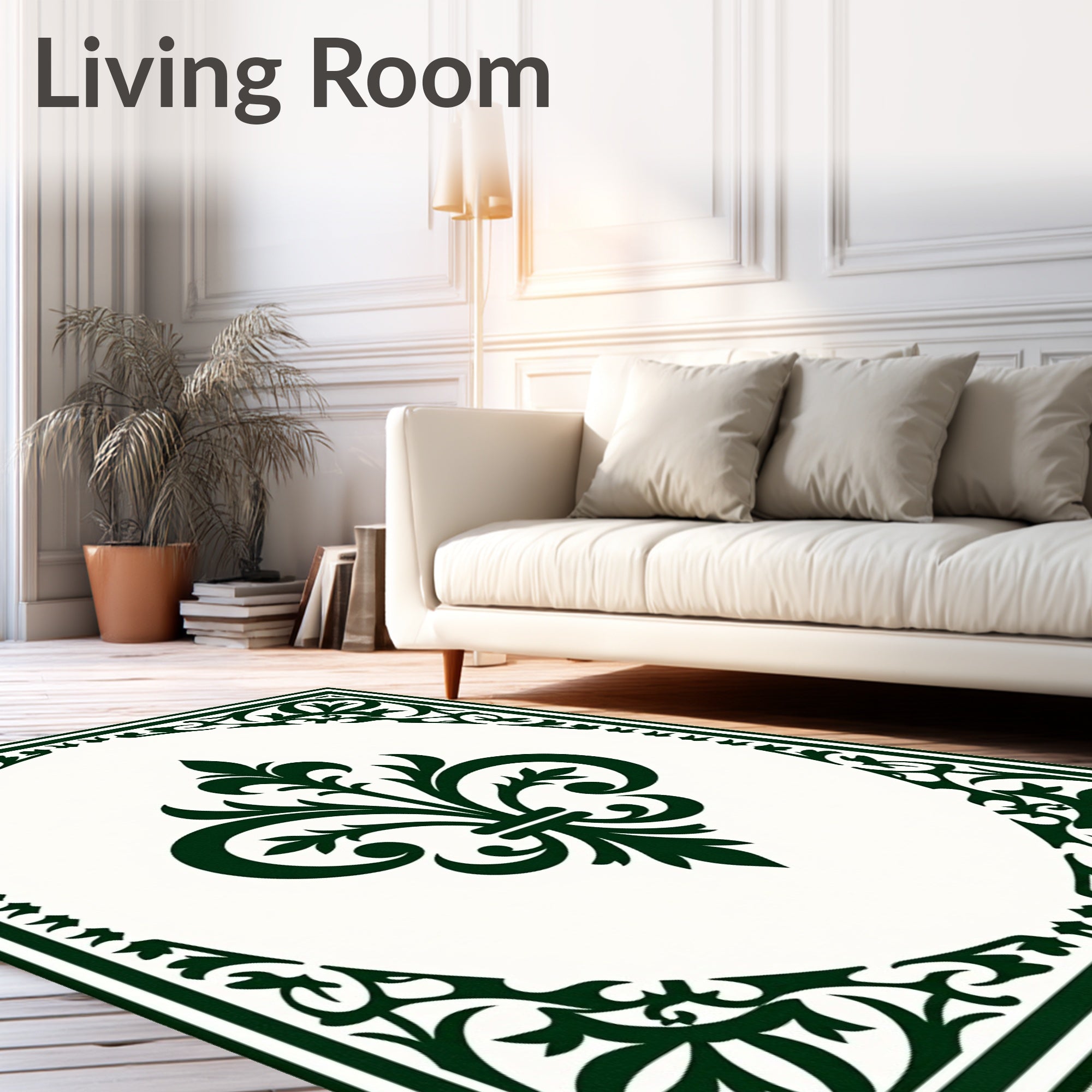 Dark Green Ornate Fleur de Lis Rug