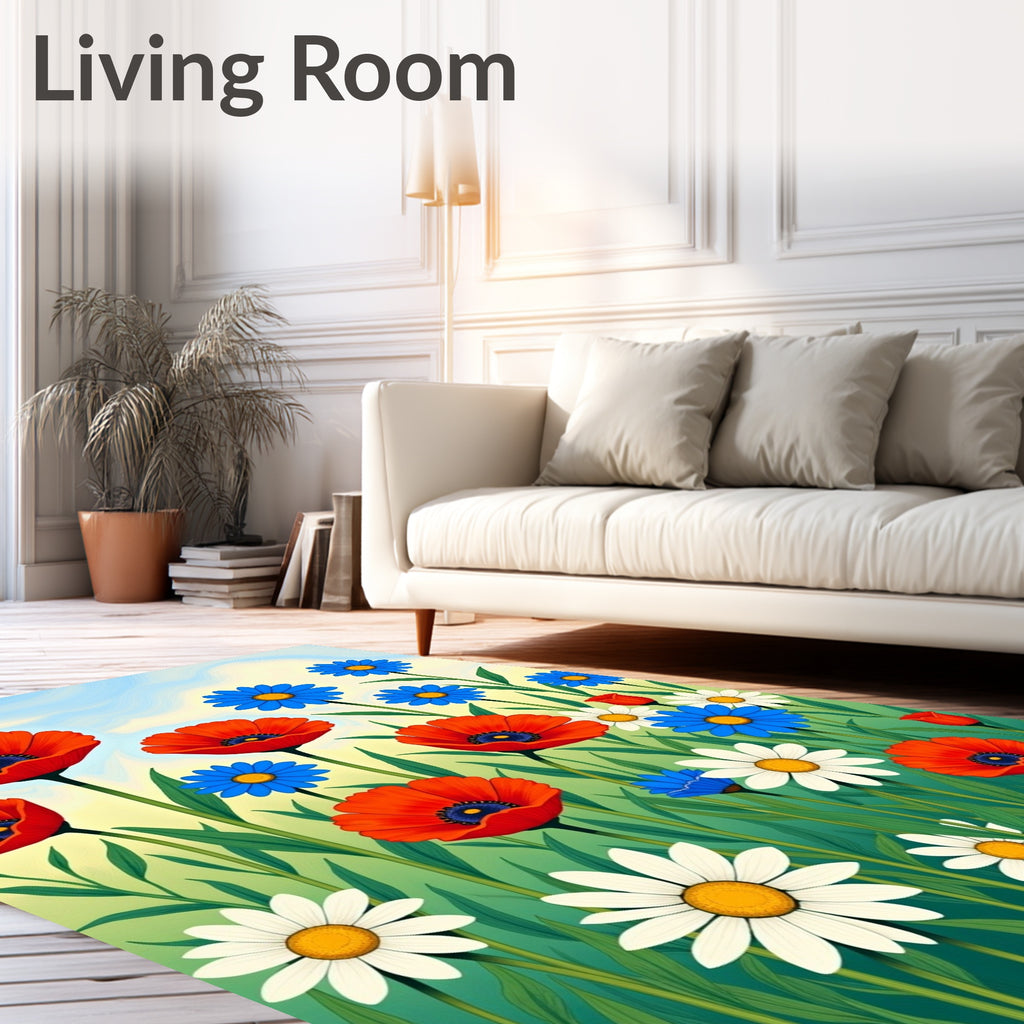 Vibrant Poppy Wildflower Meadow Rug