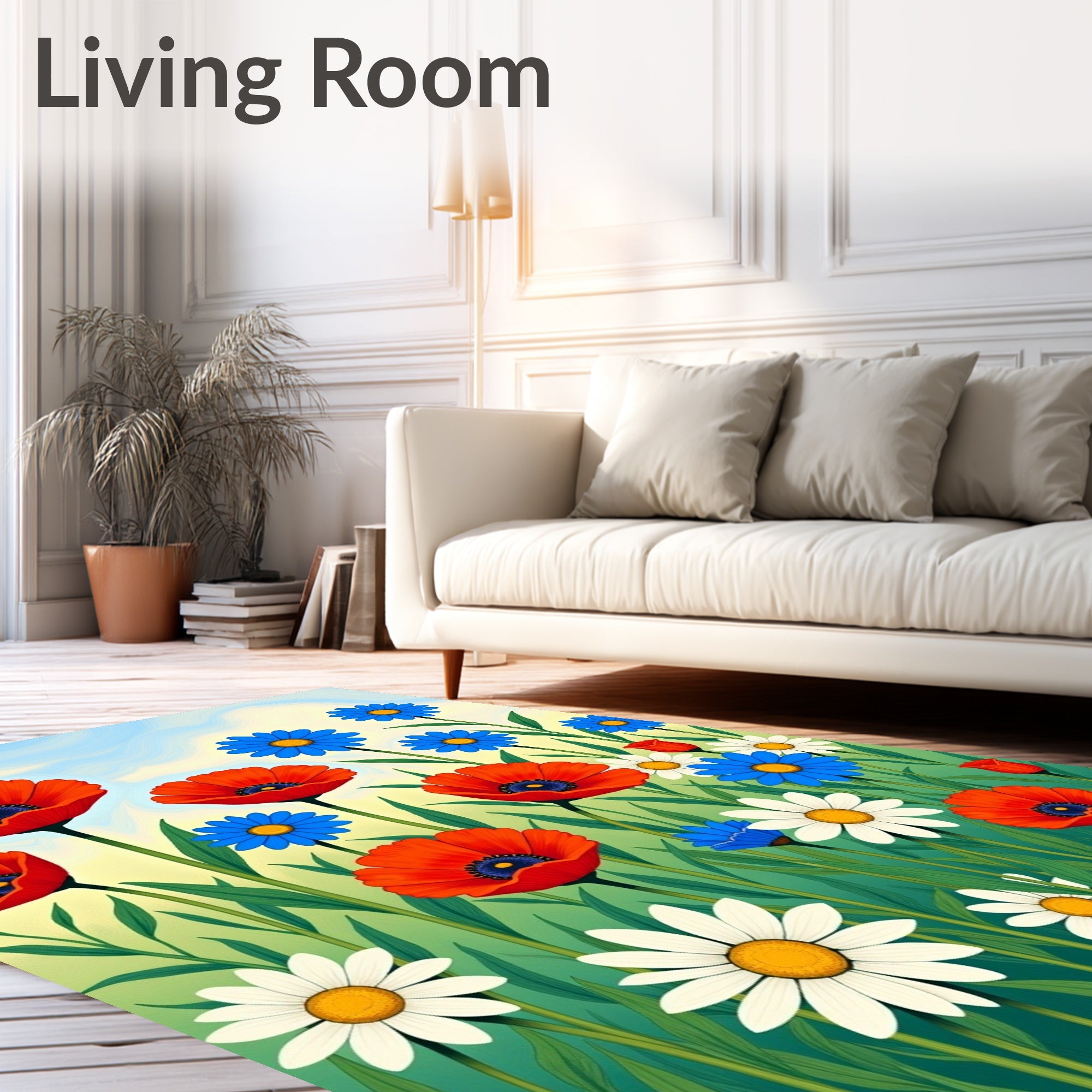Vibrant Poppy Wildflower Meadow Rug