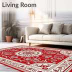 Crimson White Intricate Floral Medallion Rug