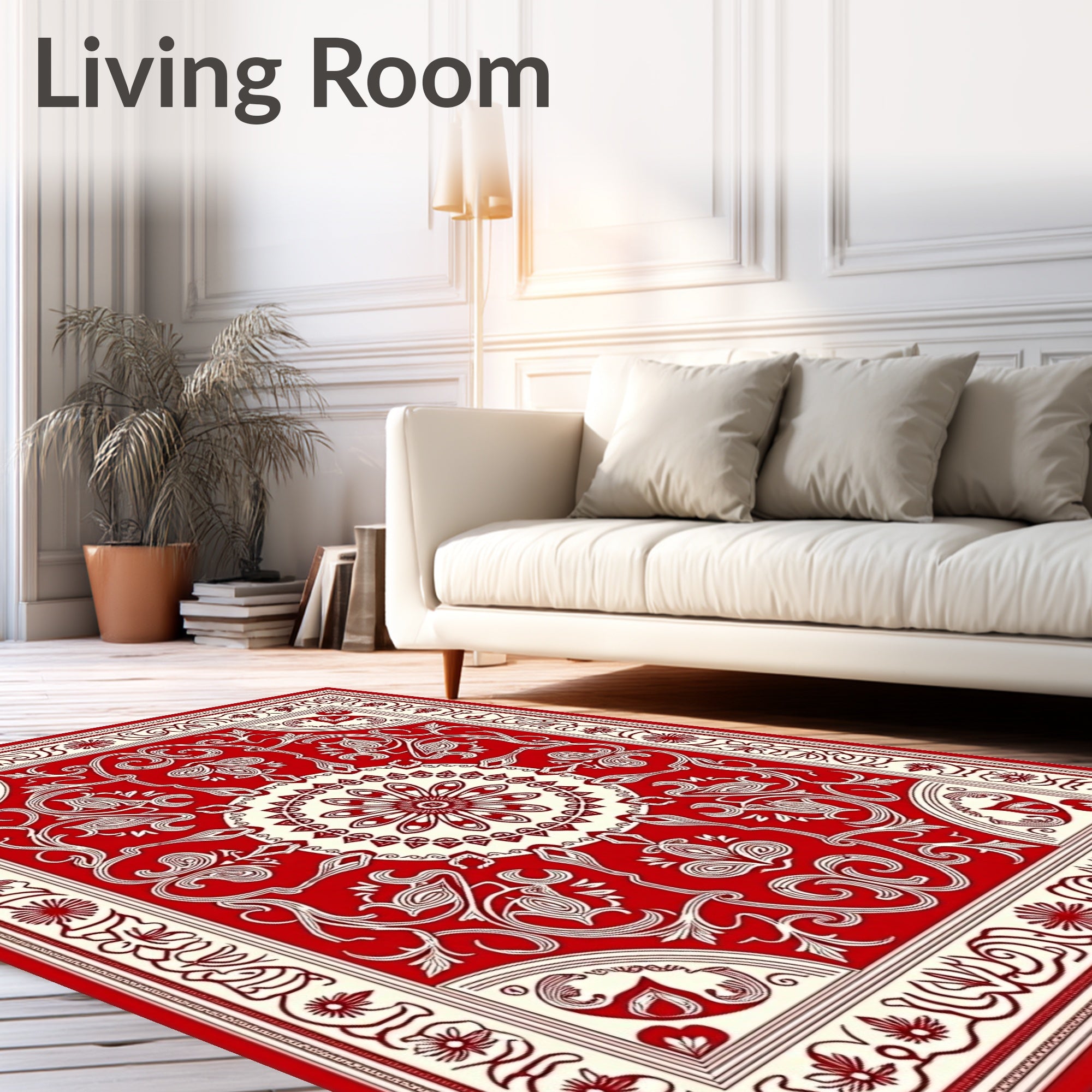 Crimson White Intricate Floral Medallion Rug