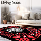 Bold Red Tiger Floral Frame Rug