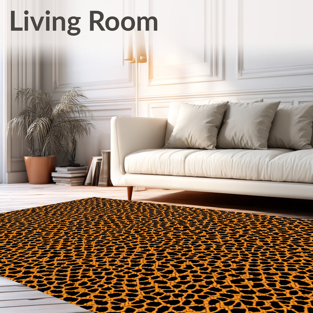 Orange Black Cracked Texture Rug