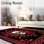 Crimson Skull Rose Border Accent Rug