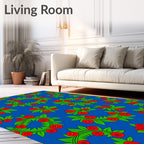 Blue Crimson Leaf Floral Wreath Runner Rug